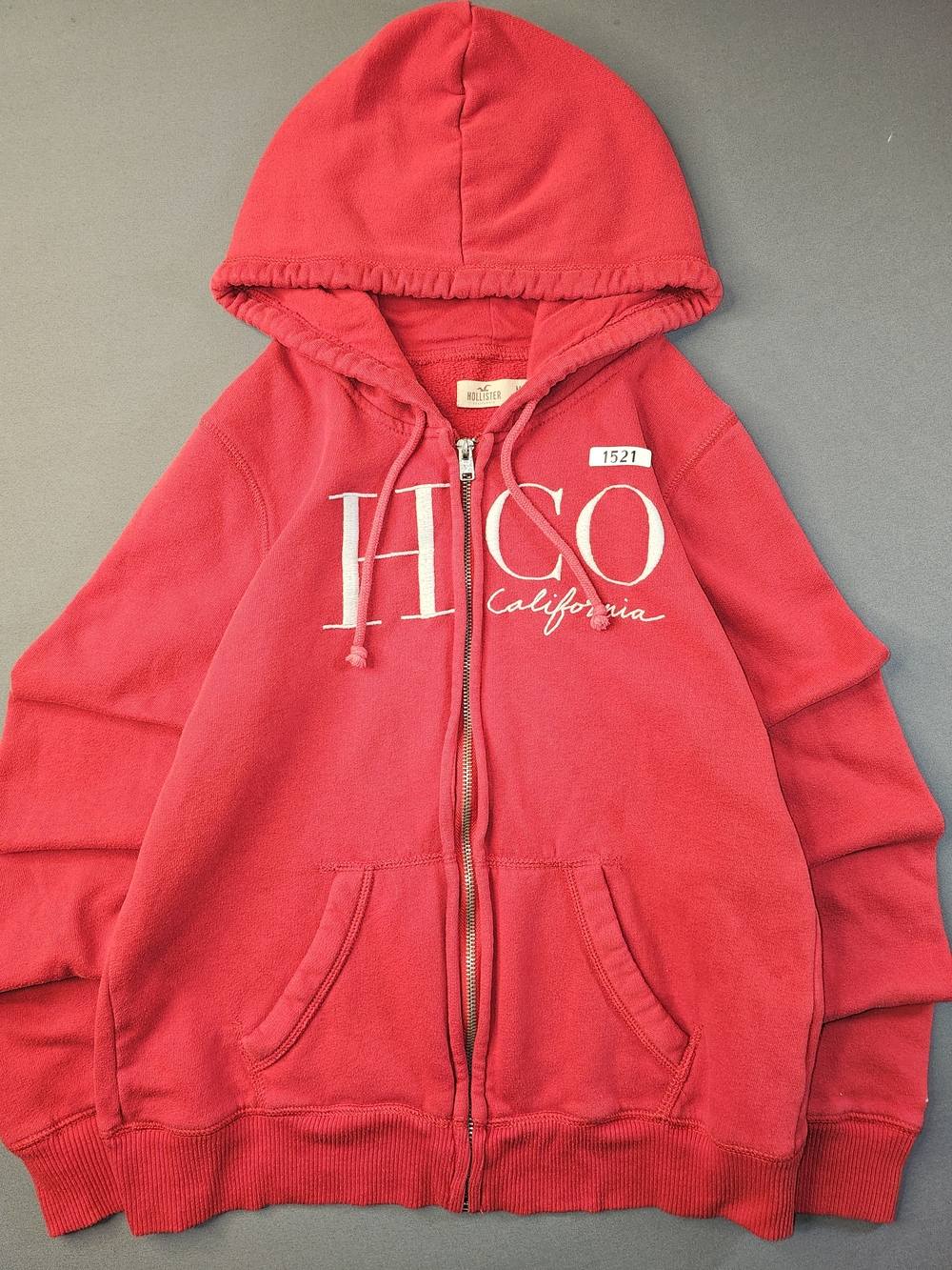 Hollister HCO California Full-Zip Hoodie Red Vintage Style - Medium
